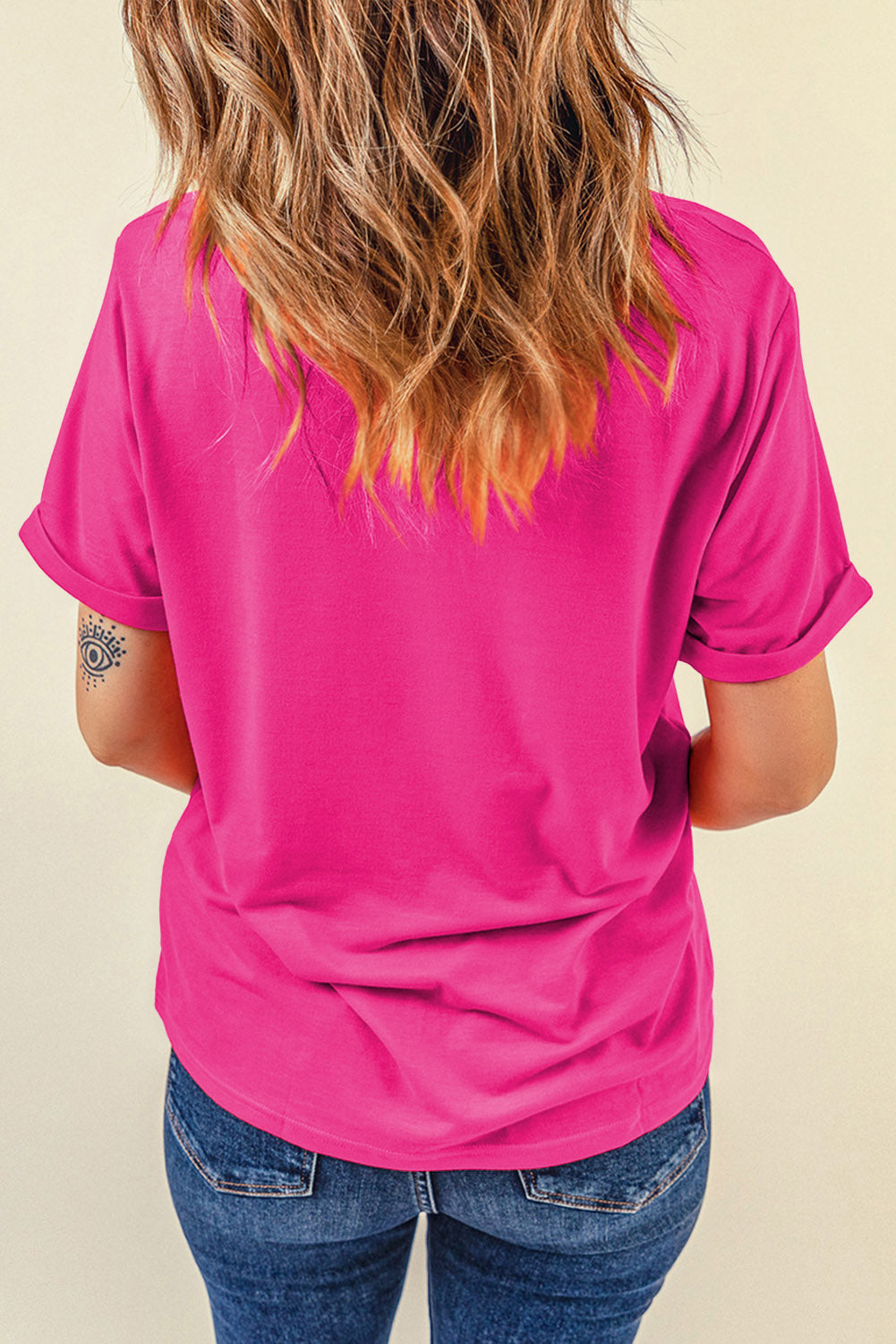 Red Casual Plain Crew Neck Tee
