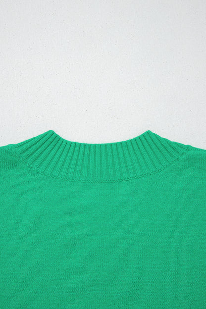 Beau Blue Solid Color Ribbed Trim Round Neck Ruffle Short Sleeve Sweater