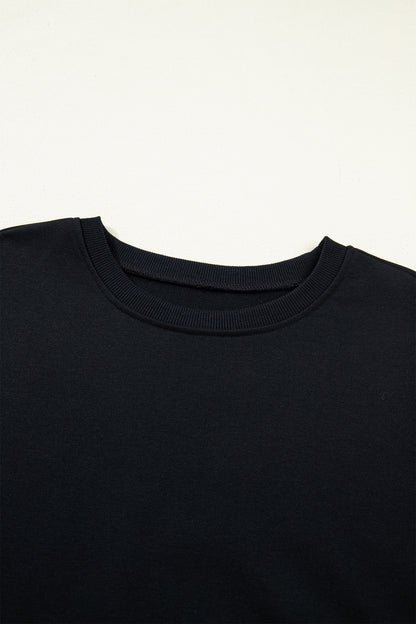 Black Solid Color Dropped Shoulder Long Sleeve Top