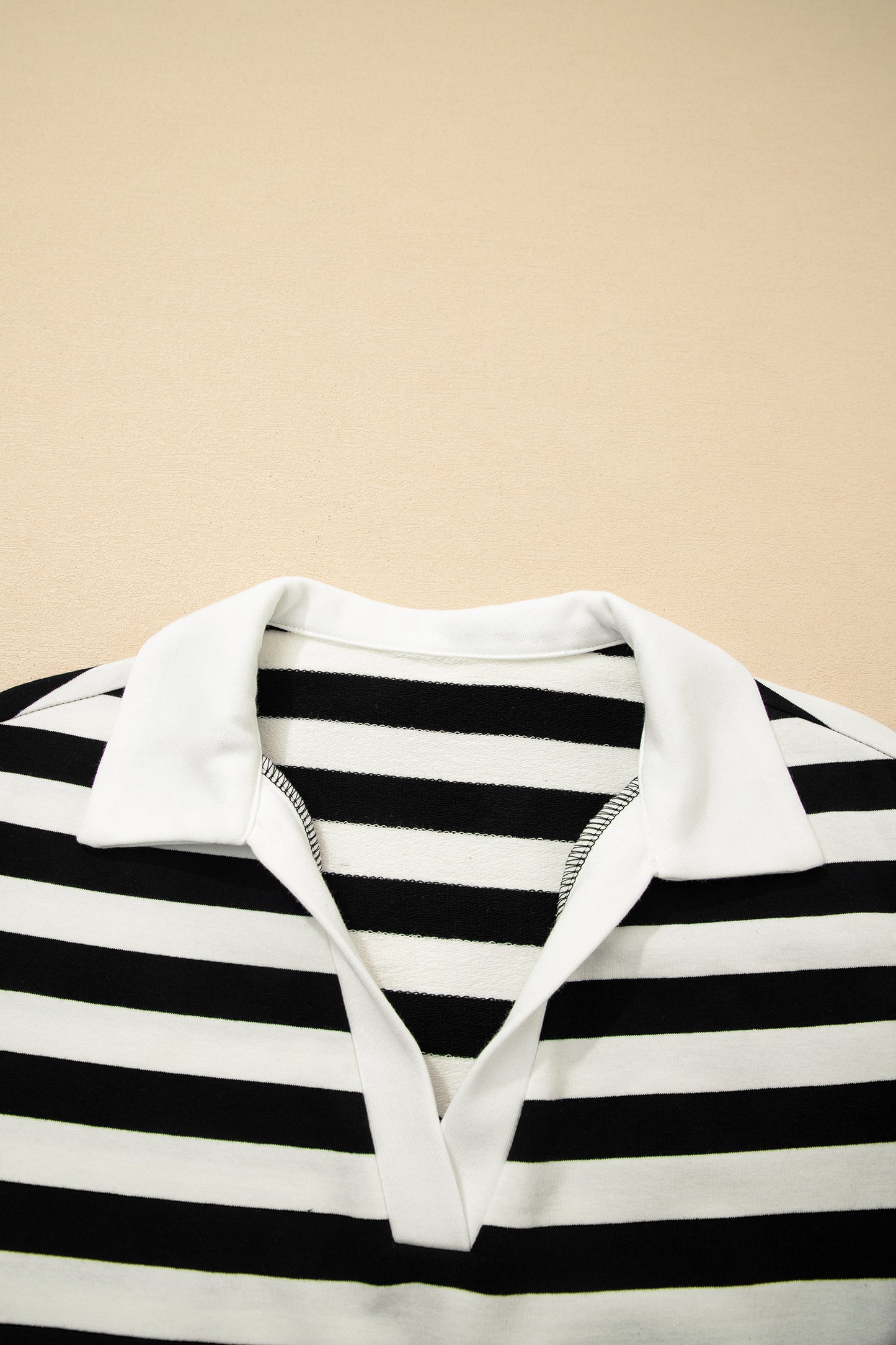 Green Stripe Collar V Neck Ruffled Short Sleeve Blouse