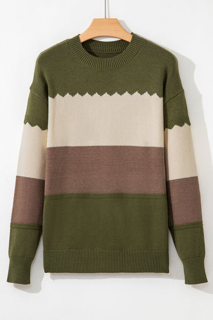 Black Colorblock Crew Neck Drop Shoulder Sweater