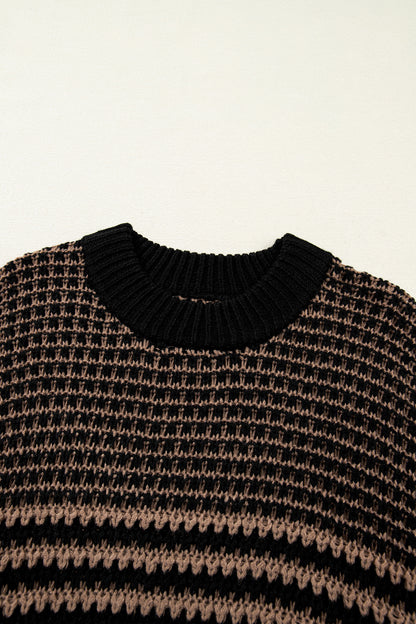 Red Stripe 3/4 Draped Sleeve Slouchy Sweater
