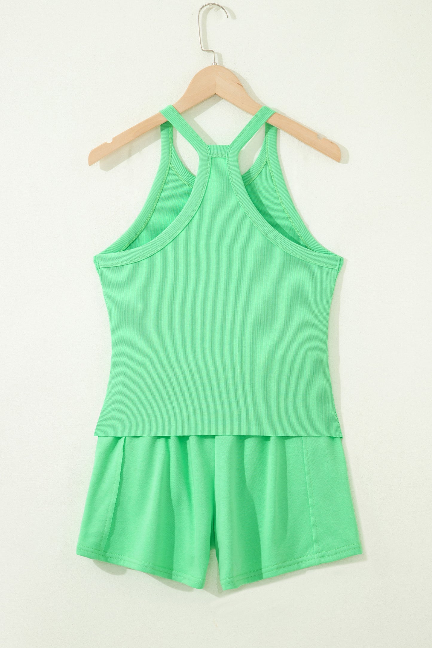 Sky Blue Slim Tank Top Elastic High Waist Shorts 2pcs Outfit