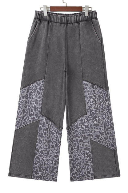 Coffee Mineral Wash Leopard Patchwork Loose Pants