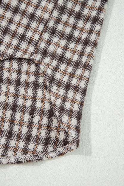 Casual Contrast Corduroy Flap Pocket Patchwork Plaid Shacket