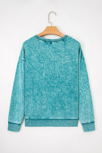 Mineral Red saved by grace Letter Embroidery Mineral Wash Loose Sweatshirt