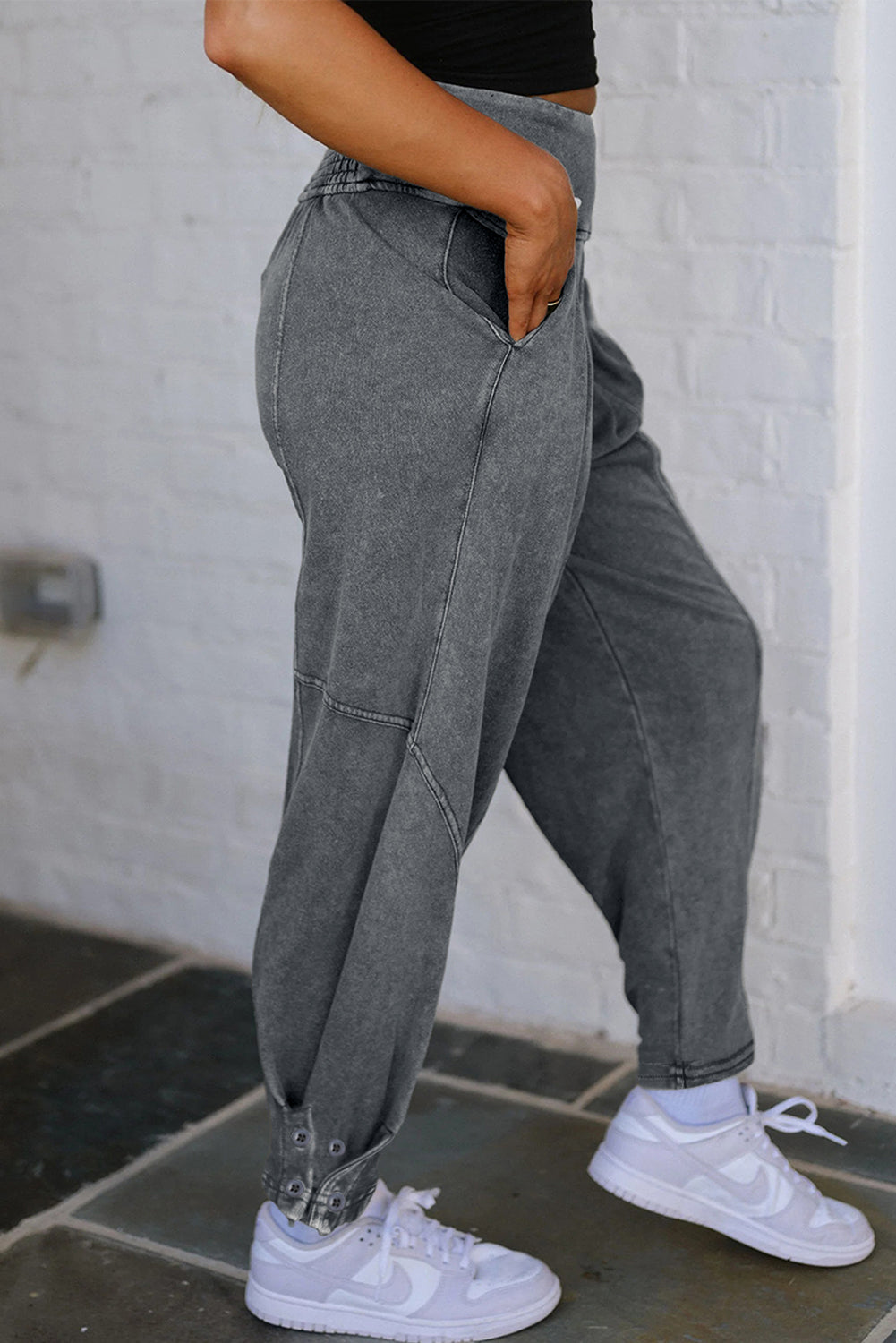 Elmwood Mineral Wash Jogger Style High Waist Casual Pants