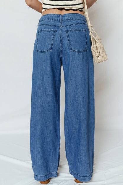 Dusk Blue Lace-up Pull on Wide Leg Jeans