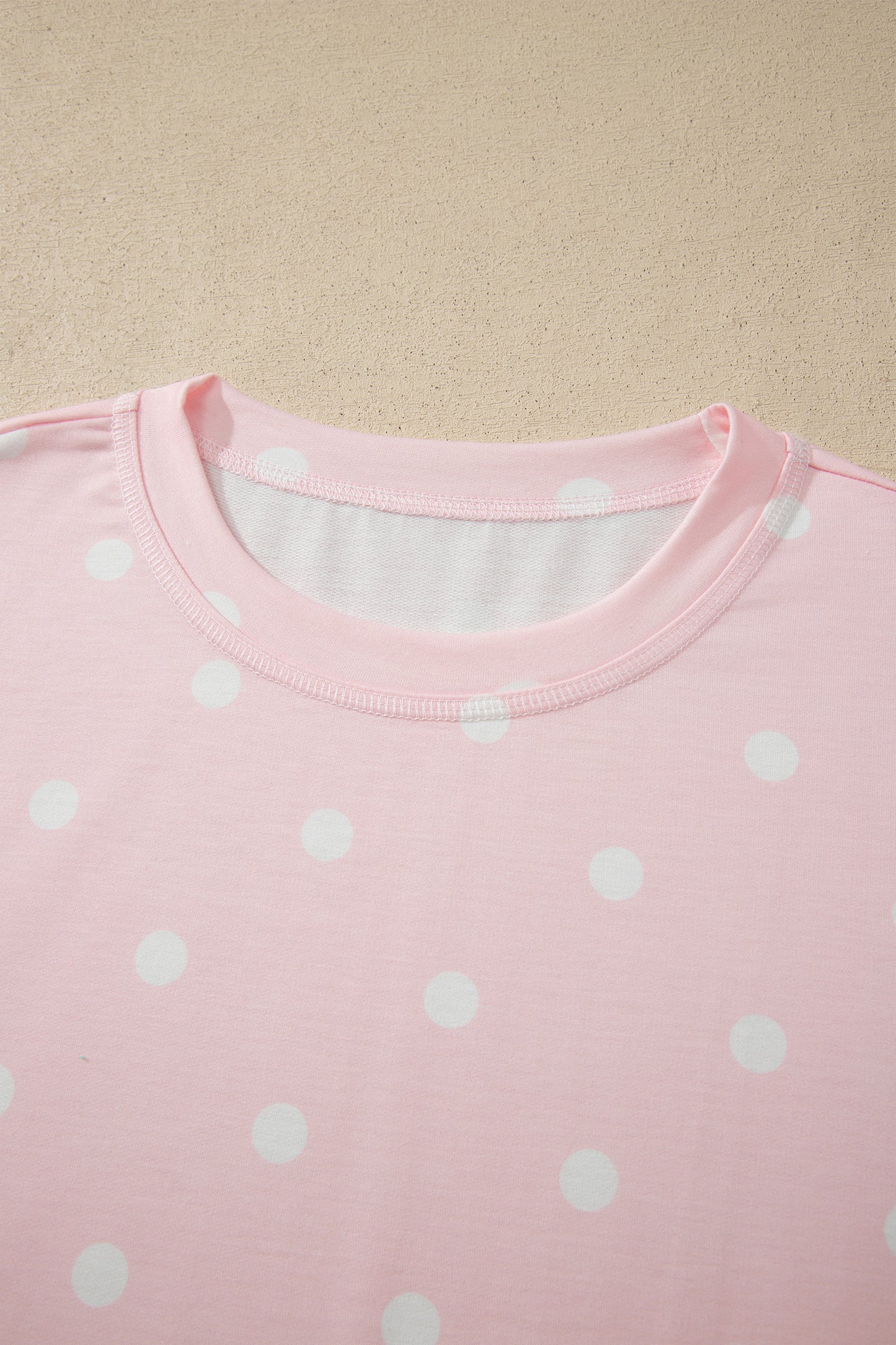 Black Exposed Seam Detail Polka Dot Loose Tee Drawstring Shorts Set