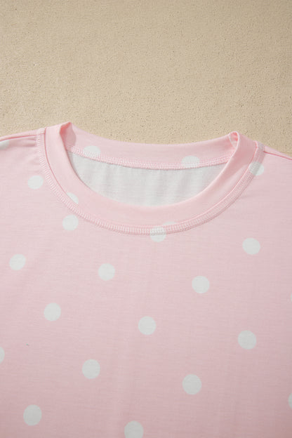 Black Exposed Seam Detail Polka Dot Loose Tee Drawstring Shorts Set