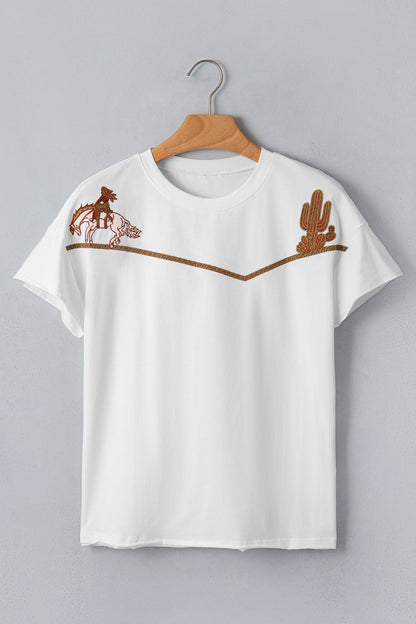 White Western Fashion Embroidered Casual Tee