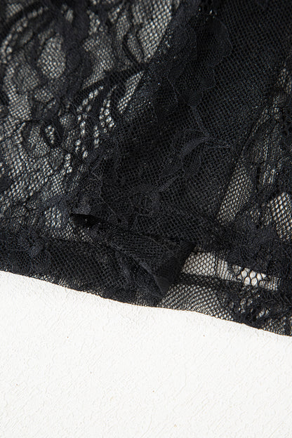 Black Solid Color Sleeveless Sheer Floral Lace Patchwork Long Dress