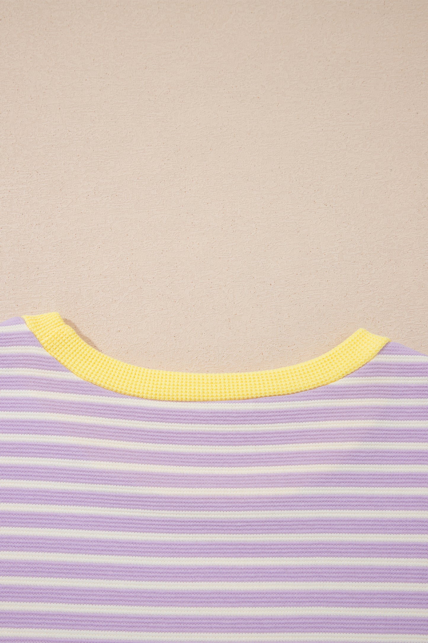 Purple Stripe Striped Colorblock Paneling Collar Cuff Hem Texture T-Shirt