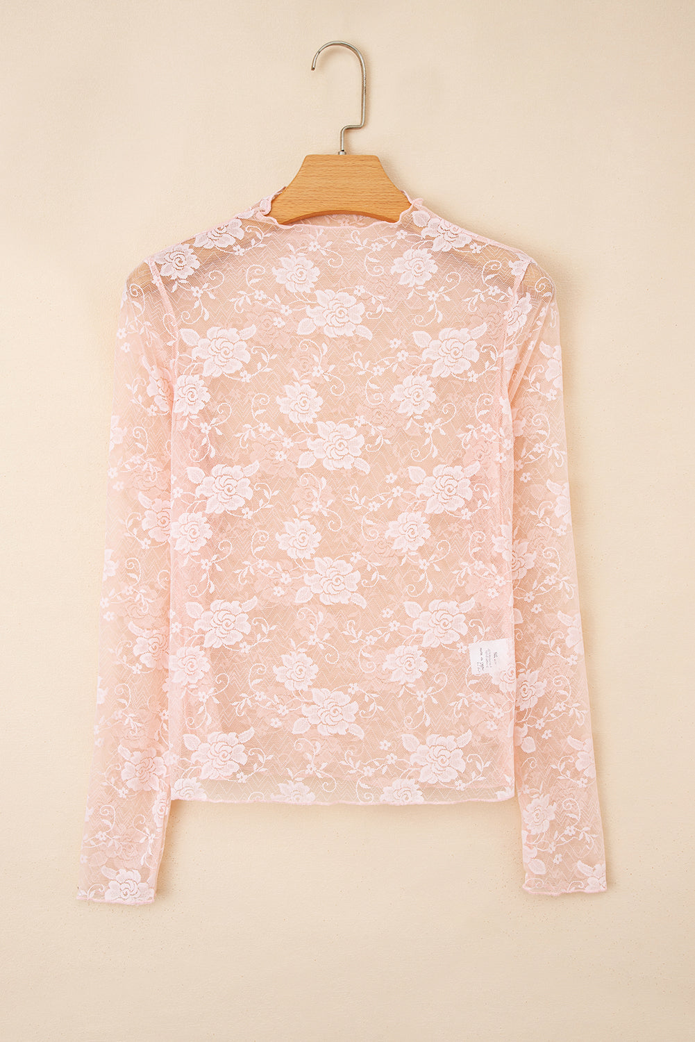 White Sheer Floral Lace Mesh Mock Neck Long Sleeve Top