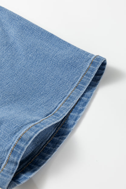 Myosotis Elastic Waist Short Sleeve Denim Mini Dress