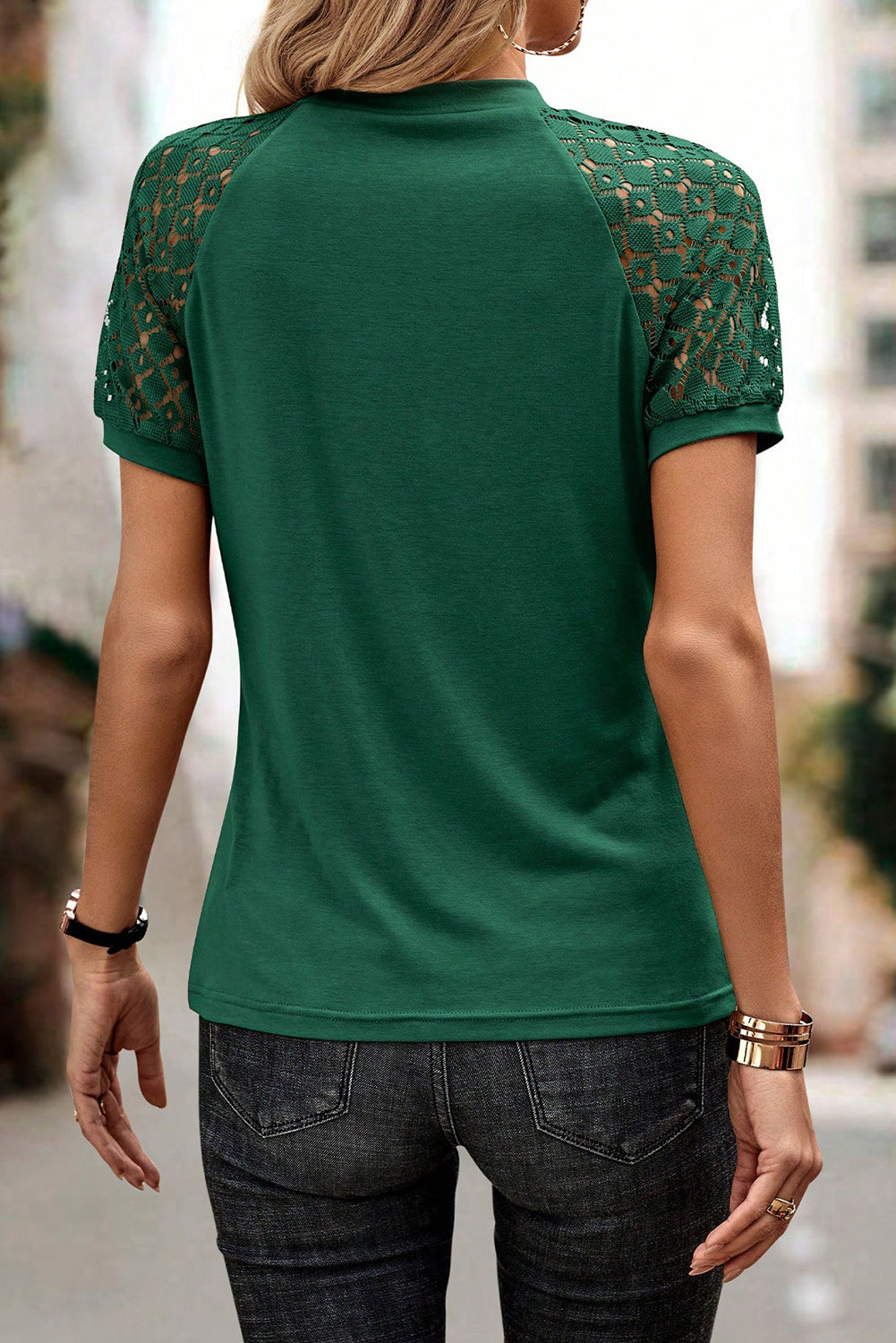 White Seamed Detail Contrast Lace Raglan Sleeve Tee