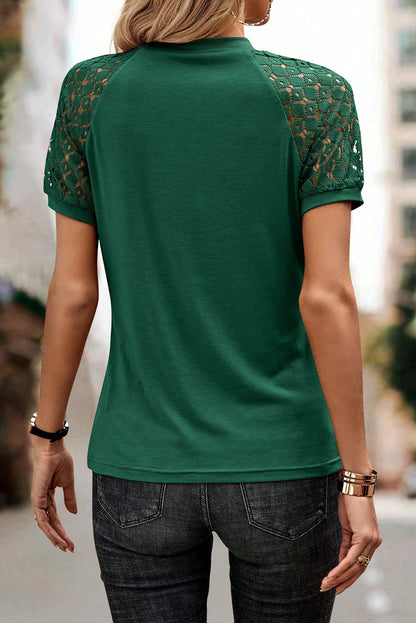 White Seamed Detail Contrast Lace Raglan Sleeve Tee