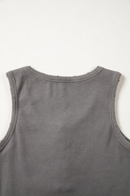 Blue Vintage Distressed Ribbed Mineral Wash Tank Top