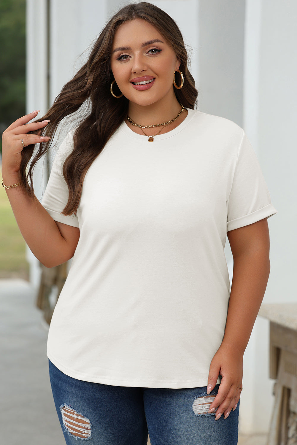 Red Casual Plain Crew Neck Tee