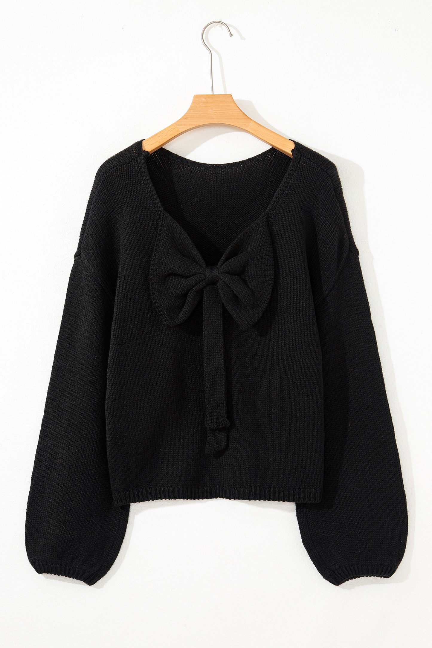 Fiery Red Festive Bow Backless Bubble Sleeve Sweater