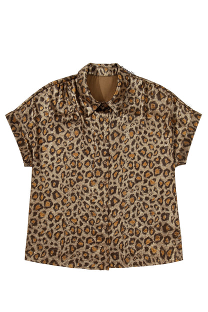 Gold Plus Size Leopard Print Short Sleeve Dolman Shirt