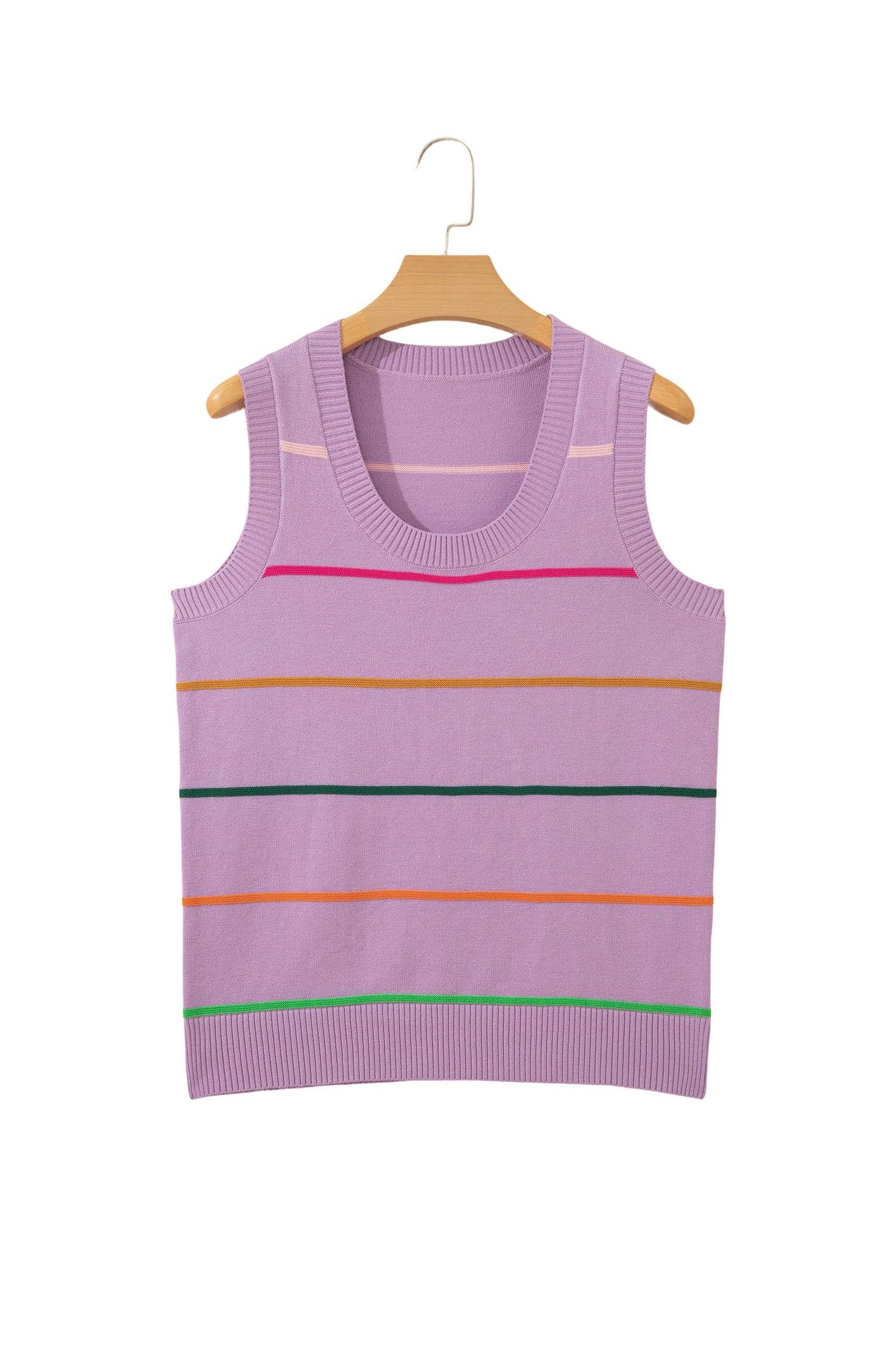 Sky Blue Stripe Round Neck Knitted Sweater Tank