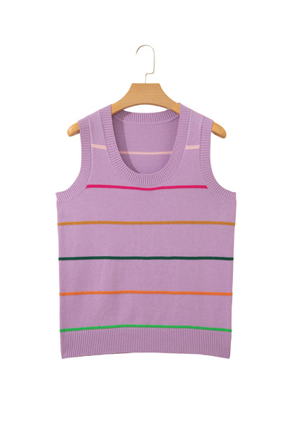 Sky Blue Stripe Round Neck Knitted Sweater Tank