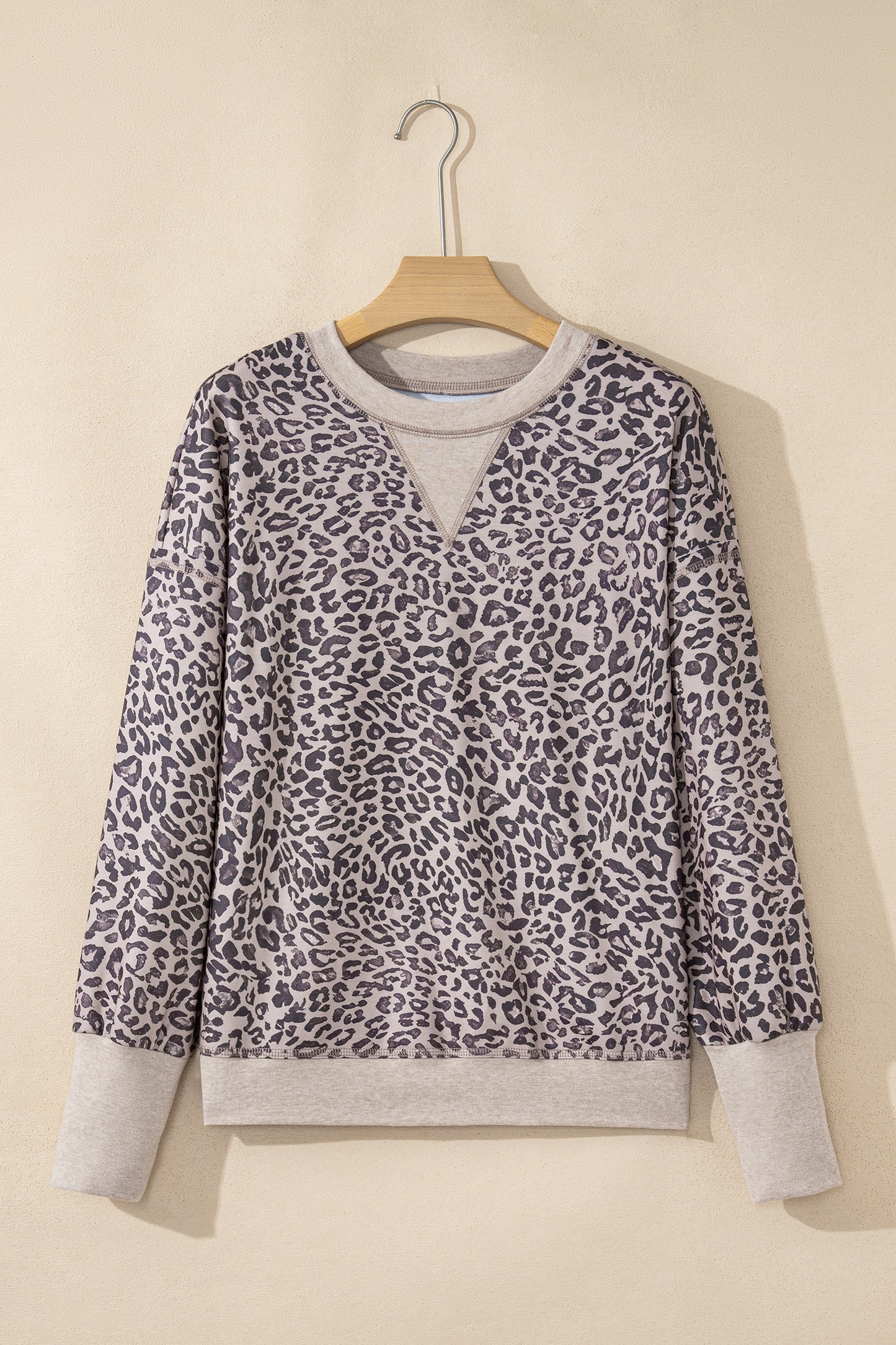 Pink Leopard Print Patchwork Crew Neck Sweatshirt