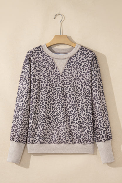 Pink Leopard Print Patchwork Crew Neck Sweatshirt
