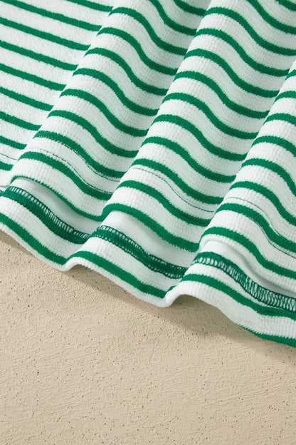 Sky Blue Stripe Crew Neck Tee Drawstring Waist Cropped Pants Set