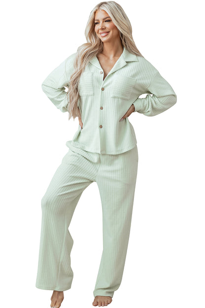 Clearly Aqua Textured Patched Chest Pocket Shirt and Pants Set