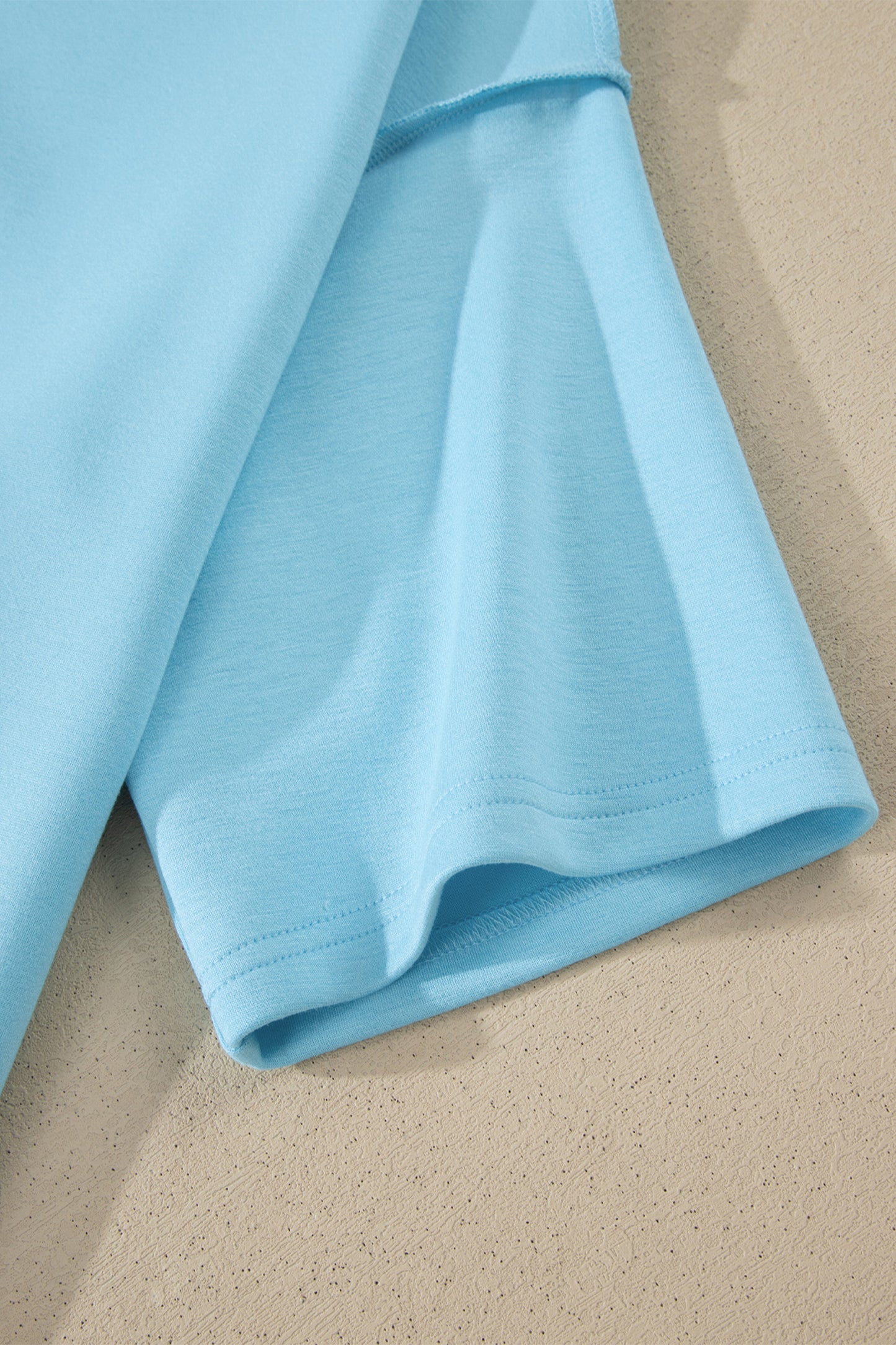 Moonlight Jade Solid Color Exposed Seam Mock Neck Oversize Tee Casual Shorts 2pcs Outfit