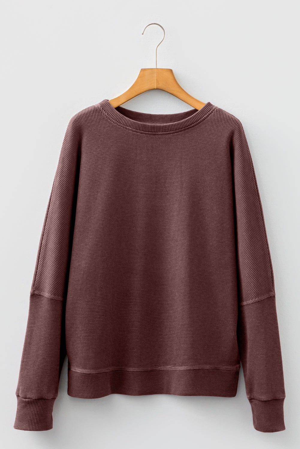 Mist Green Waffle Knit Patchwork Long Sleeve Loose Top