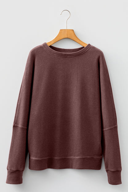 Mist Green Waffle Knit Patchwork Long Sleeve Loose Top