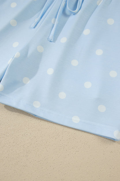 Black Exposed Seam Detail Polka Dot Loose Tee Drawstring Shorts Set