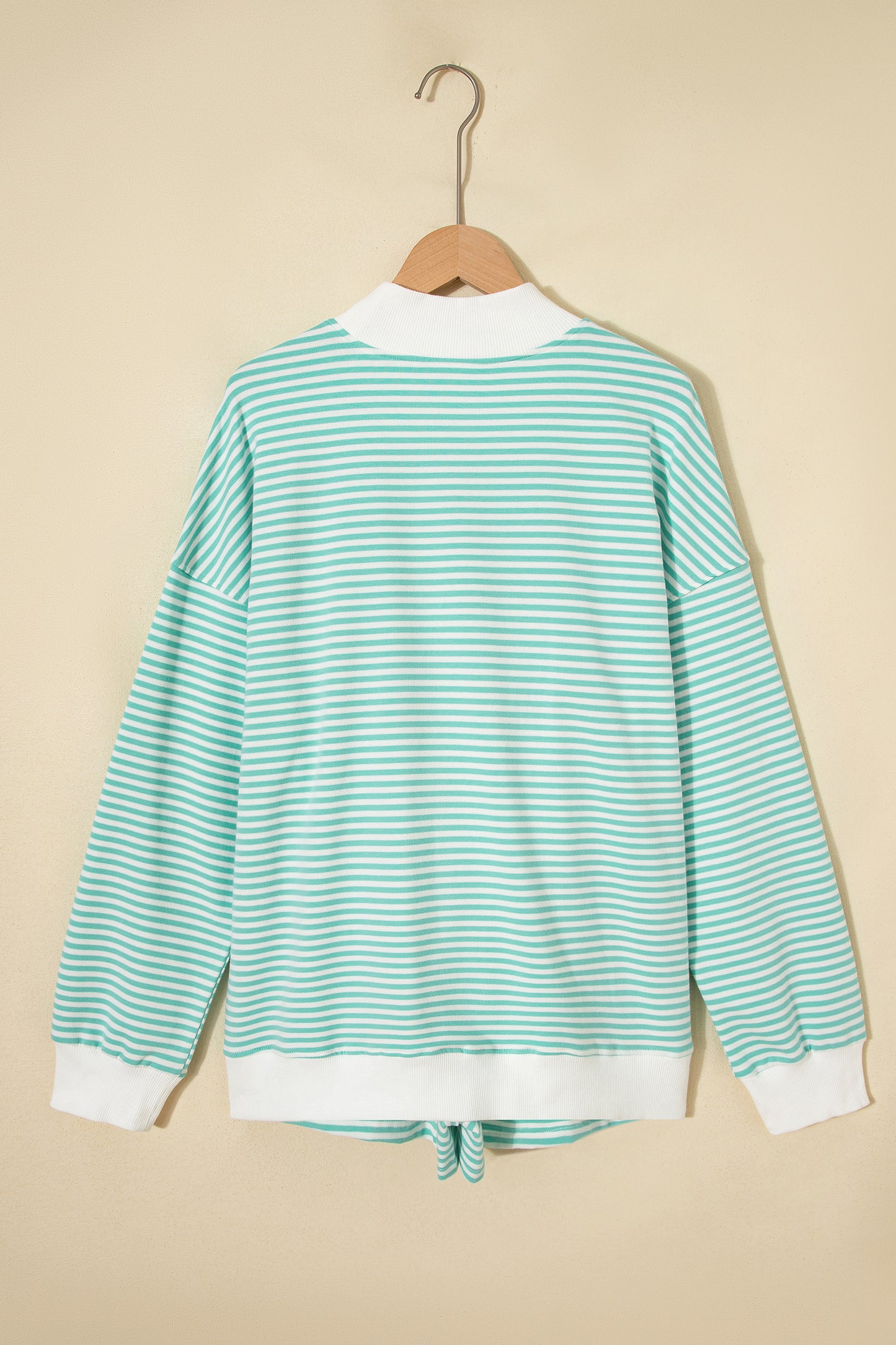 Sky Blue Stripe Oversize Mock Neck Sweatshirt and Shorts Set