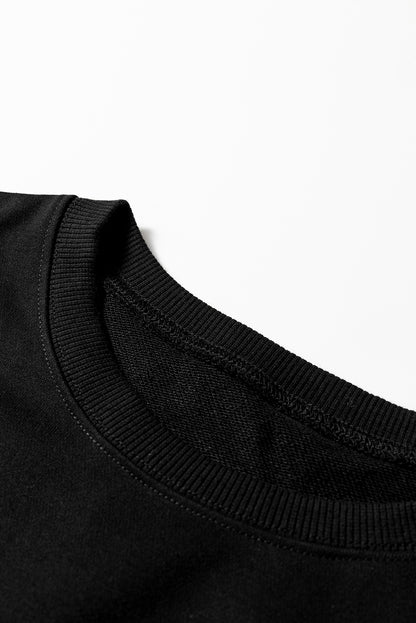 Black Varsity Contrast Banded Sleeve Shift Sweatshirt Dress