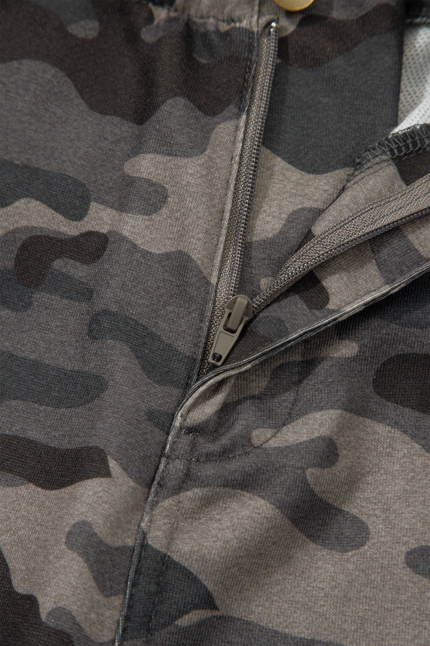 Khaki Camouflage Print Striped Side Panel Patchwork Drawstring Pants