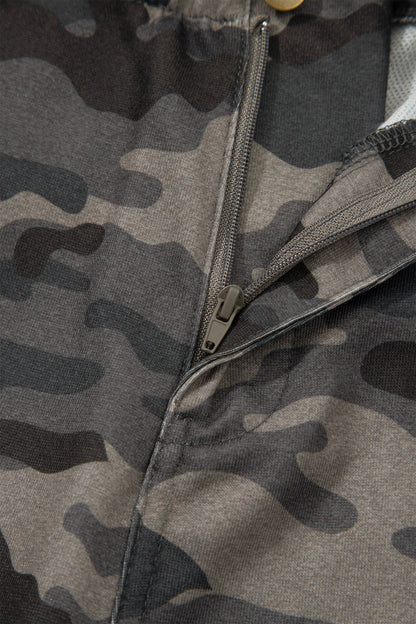 Khaki Camouflage Print Striped Side Panel Patchwork Drawstring Pants