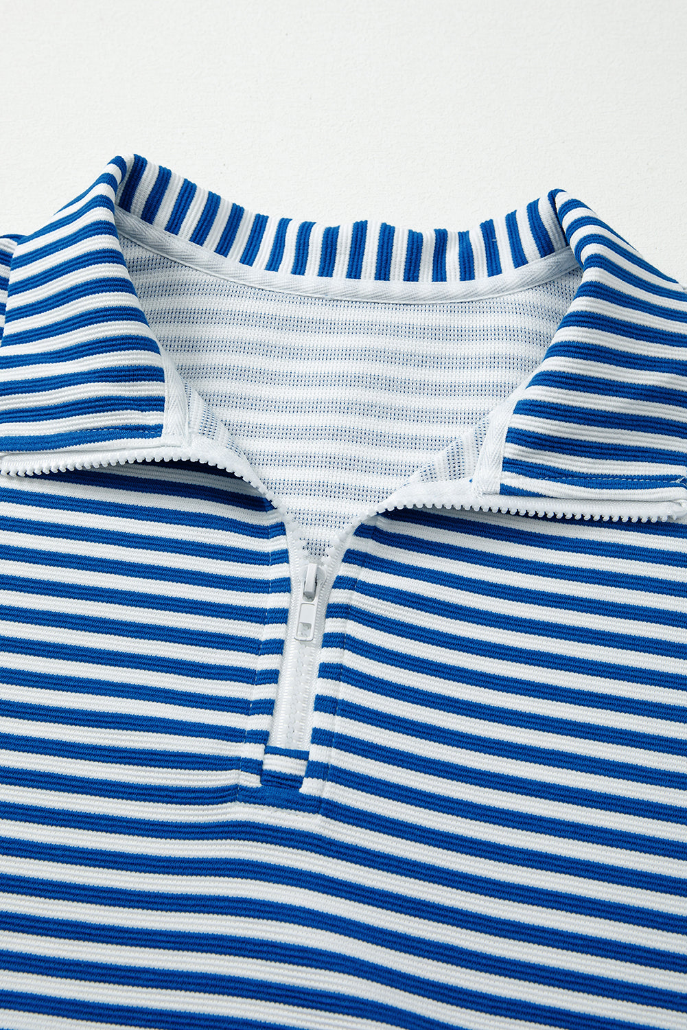 Green Stripe Quarter Zip Collar Pullover Long Sleeve Top