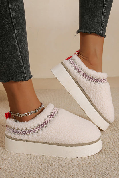 Chestnut Embroidered Sherpa Plush Thick Sole Snow Boots