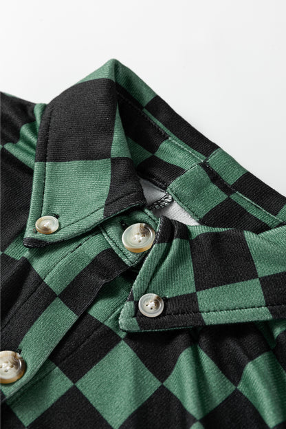 Black Checkerboard Flap Pocket Button Front Shacket