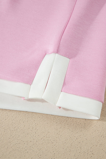 Pink Colorblock Trim Cropped Tank Elastic Waist Shift Pants 2pcs Set