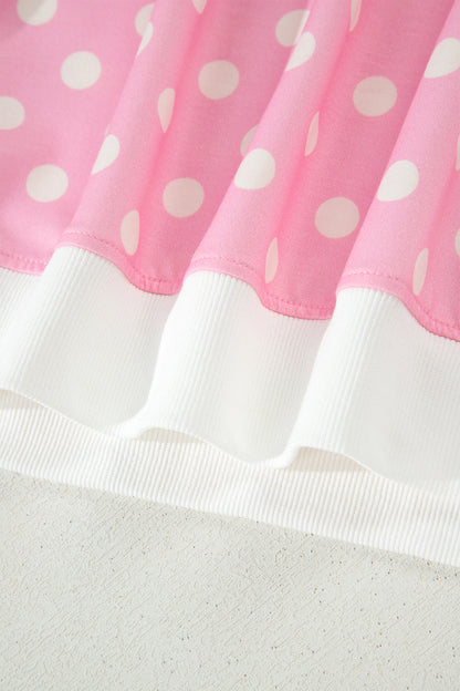 Sky Blue Polka Dot Print Color Block Trim Mock Neck Short Set