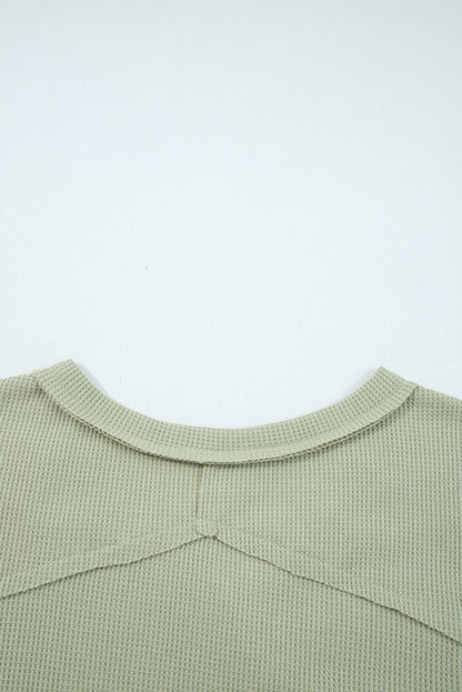 Dusk Blue Exposed Seam Waffle Striped Patchwork Baggy Pullover