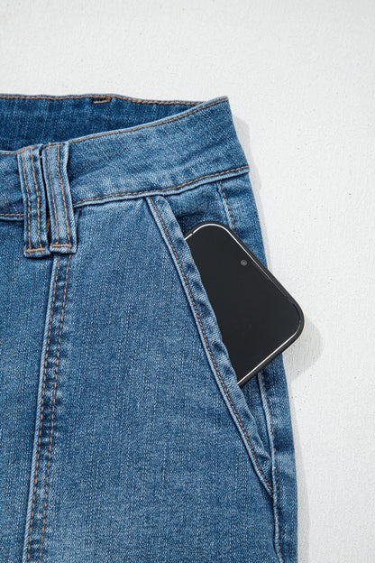 Sail Blue Exposed Stitching Straight Jeans