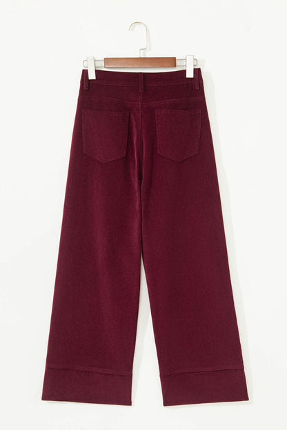 Vineyard Green Corduroy Solid Color High Waist Wide Leg Pants