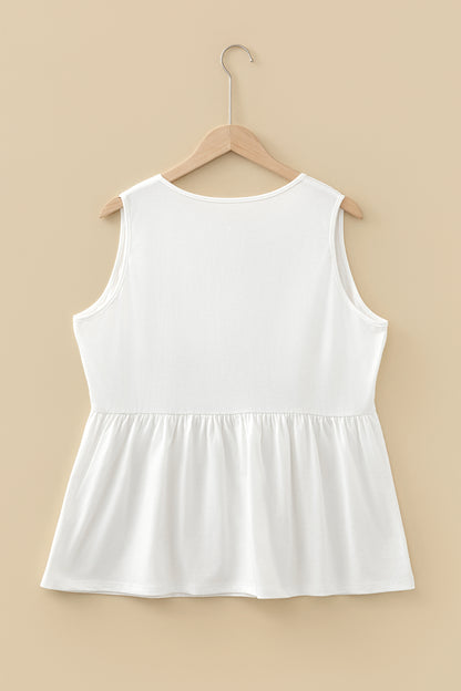 Beau Blue Plus Size Solid Color Bow Tie Peplum Tank Top