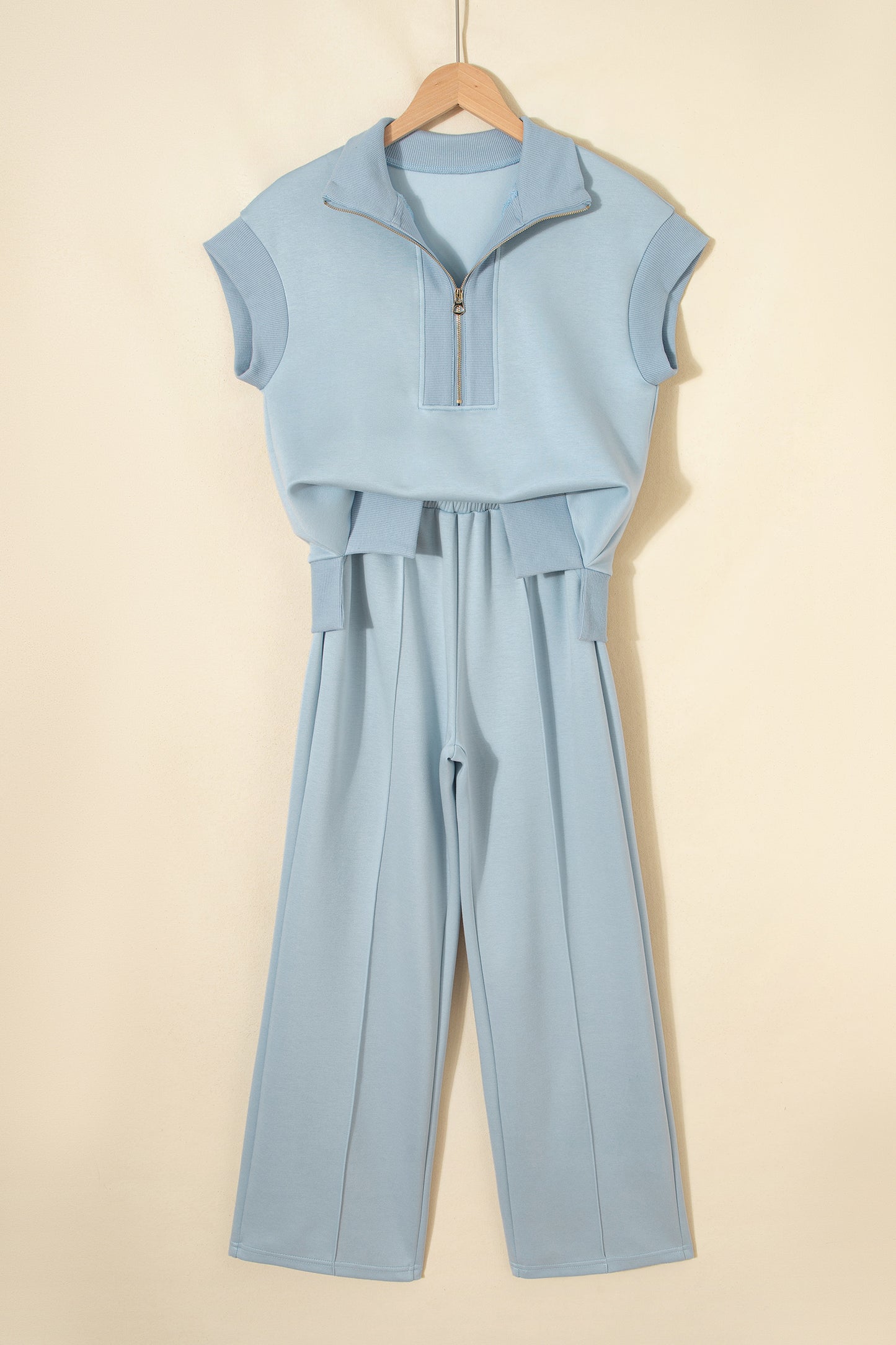 Gray Half Zip Polo Tee Casual Pant Set
