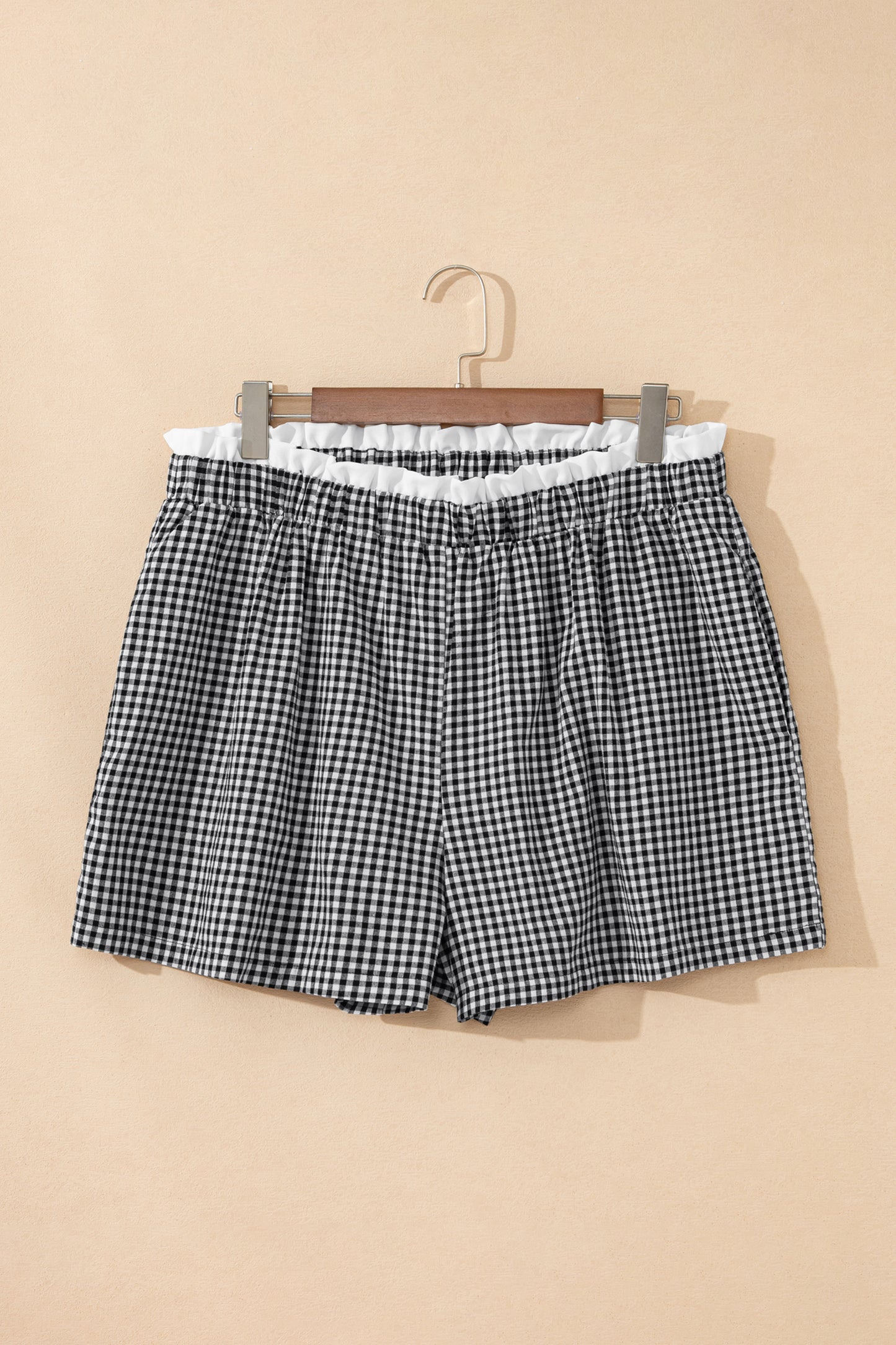 Sky Blue Contrast Trim Plaid Print Plus Size Shorts
